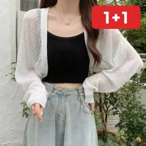 여름 볼레로 가디건 시스루 여리핏 비치 아우터 니트 크롭 셔링 크롭탑  1+1
