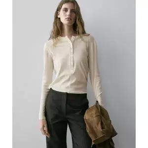 매장정품 MASSIMO DUTTI 버튼 디테일 코튼 티셔츠
