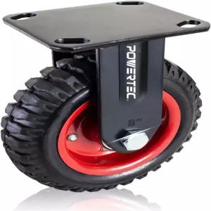 POWERTEC 8인치 캐스터 휠 작업대용 고무 노브비 트레드가 있는 헤비 듀티 고정판 돌리 카트 왜건 공구함