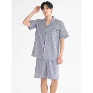 [하프클럽/메이플라워]블럭ST 반팔 순면 남성 빅사이즈 잠옷 세트