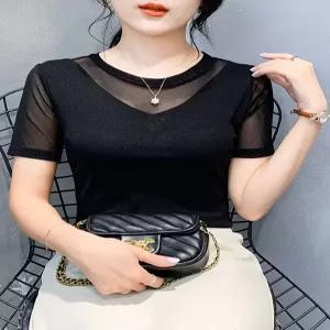 방송댄스복 라인댄스 여성 반팔 라틴 댄스상의 M 사교 블랙 205 40-50kg