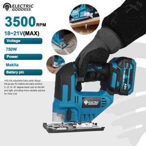 테이블쏘 EG 3500RPM 무선 전기 곡선 톱 지그 목공 750W 충전식 절단 18V 전동 배터리 공구