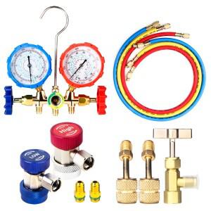 호스 조절 가능 커플러 어댑터 포함 매니폴드 게이지 세트 HVAC A/C 냉동 충전 서비스 R410A R22 R134a