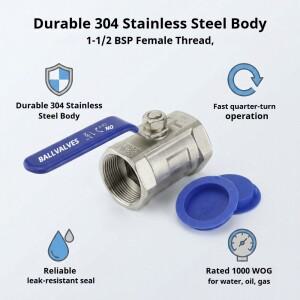 YQBS 304 스테인레스 스틸 암나사 볼 밸브 온오프 1/4 3/8 1 BSP 1000WOG (물 오일 가스용)
