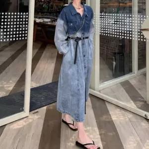 벨트 데님 셔츠 원피스 스트랩 소재 디자인 LDN-20250195 허리 데일리