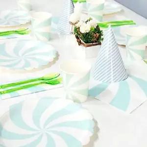 고품질 롤리팝 6인용 파티세트(민트) 파티장식 종이접시 생일파티 생일축하 W1F0974