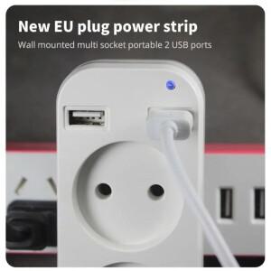 휴대용 신형 더블 AC 소켓 EU 플러그 파워 스트립 어댑터 벽면 2 USB 포트 모바일폰용 1200W 250V 스마트