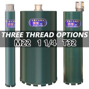11/4UNC T32 M22 나사형 다이아몬드 코어 드릴 비트 직경 25-200mm 총 길이 395mm 철근 콘크리트 구멍 뚫기