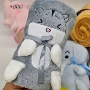 [콩심팥심]휴대용 극세사 동물담요 회색햄스터 햄스터 동물 회색