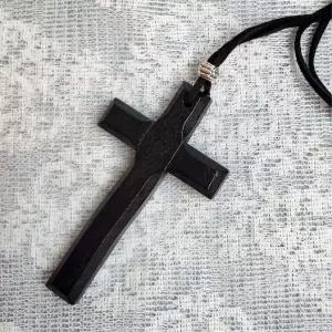 [콩심팥심]십자가 나무 펜던트 블랙 목걸이 체인 스틸