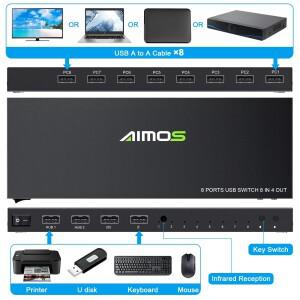 AIMOS KVM 8 in 4 Out USB Switch ,Printer Sharer Hub PC Devices Box for Mouse, Keyboard,