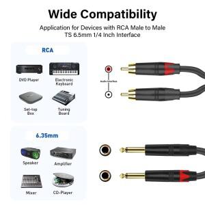 6.35mm RCA 케이블 듀얼 1/4 인치 TS 모노 잭 어댑터, 스피커 기타 믹서 오디오 4N OFC 2 플러그 커넥터
