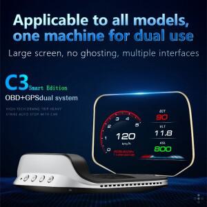 Hud Obd C3 범용 디지털 보드 OBD2 디스플레이 GPS 속도계 헤드업 다기능 스크린 온도 아코미터 Rpm