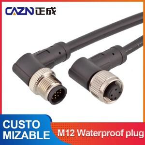 CAZN M12 플러그 비차폐 직선 헤드 3P 4핀 5홀 6 8 12코어 1M IP67 방수 커넥터 앵글
