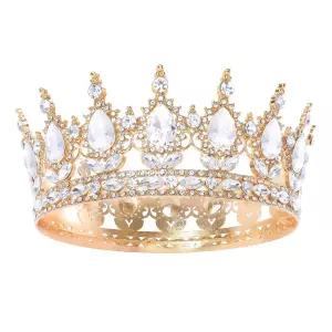 펠튼 골드 퀸 여성용 크리스탈 티아라 라인스톤 웨딩 헤드밴드 신부 헤어 액세서리 의상 생일 파티 무도회