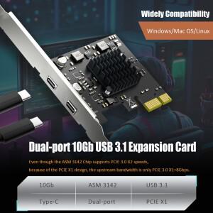 ASM 3142 칩이 탑재된 2포트 10Gb USB 3.1 Gen2 Type-C - PCIE X1 확장 카드