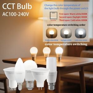 CCT LED 전구 삼색 디밍 GU10 MR16 스팟 조명 E27 AC120V 220V 3W 9W 메모리 기능 색온도 리셋 실내