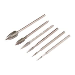 6Pcs Dremel 액세서리 2.35mm 생크 전기 도금 다이아몬드 그라인딩 헤드 광택 바늘 옥 돌 조각 도구