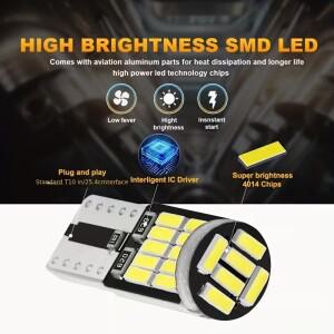 10x W5W T10 LED 전구 캔버스 4014 SMD 6000K 168 194 5w5 자동차 실내 돔 독서등 번호판등 신호등