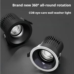 매립형 LED 다운라이트 COB 9W 12W 15W 18W 24W 360 ° 조정 가능 각도 천장 조명 라운드 패널 조광 스포트