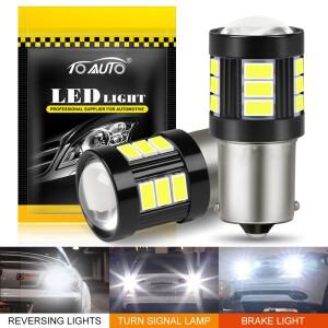2개 1156 BA15S P21W LED 라이트 T20 7443 W215W BAY15D 5W 자동차 DRL 전구 방향지시등 12V