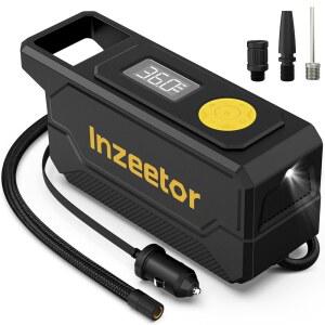 Inzeeter 150 PSI 타이어 인플레이터 휴대용 공기 압축기, 디지털 압력 게이지 및 자동차 타이어, 자전거 풍선용 비상 LED 조명이 장착된 12V DC 자동 차단 펌프, 블랙