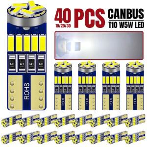 102040개 CANBUS T10 W5W LED 전구 자동차 실내 돔 도어 지도 트렁크 번호판등 12V 4014-45SMD 6500K 백색