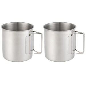 접이식 손잡이가 있는 히카루 스테인리스 스틸 캠핑 머그잔 야외 컵 2종 세트 660ml / 22.3온스 배낭여행, 하이킹, 사냥, 낚시, 생존 모험에 적합합니다