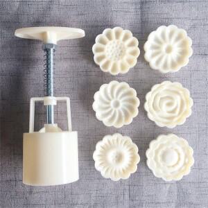 플라스틱 월병 몰드 핸드 프레스 꽃 모양 쿠키 DIY 베이킹 도구 프레싱 퐁당 커터 50g 세트당 7 개