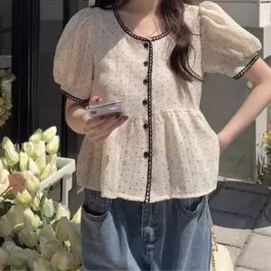 미소모드 러블리 도트 퍼프 블라우스 M0133