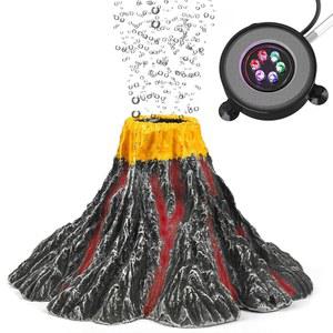 유니라이프 수족관 화산 장식 키트 사실적인 레진 장식과 에어 스톤 버블러 컬러풀 LED 조명 장식으로 어항 경관 추가 및 산소 공급을 지원합니다