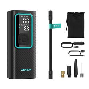 타이어 인플레이터 휴대용 공기 압축기, 6000mAh 배터리, 12V DC, 압력 게이지, 자동차, 오토바이, 자전거, 공을 위한 디스플레이 및 LED로 충전 가능한 150PSI 미니 자동차 에어 펌프