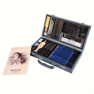 60PCS 고급 나무 상자 스케치 연필 세트 미술 드로잉 다용도 목탄 그림 아티스트 페인팅 문구
