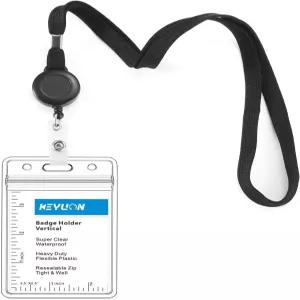 ID 홀더 세트가 있는 KEYLION 크루즈 랜야드 블랙 2팩 - 접이식 배지 릴과 헤비 듀티 클리어 수직 카드