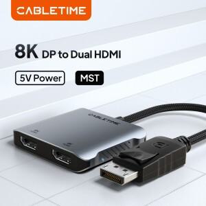 CABLETIME 2 IN 1 DP to MST 듀얼 8K 4K 60Hz HDMI 허브 컨버터 Male Dual Female 어댑터 (태블릿 노트북 P
