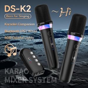 DS-K2 가라오케 동반자 블루투스 5.3 무선 이동 코일 마이크 RGB  빛 KTV DSP 믹서 시스템 유선 스피커/자