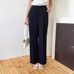 [옷자락]여자 데일리 오피스룩 스판 밴딩 핀턱 와이드 롱 슬랙스