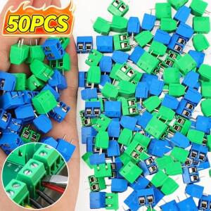 50개 2핀 스크류 터미널 블록 커넥터 PCB 장착 직선 핀 회로 키트 소켓 스트립 KF301 전자