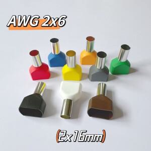 10PCS 2X16mm 트윈 케이블  커넥터 전기 블록 TE16-14 구리 압착 단자 AWG 2X6 절연 페룰 매트 카펫 러그