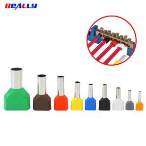 100Pcs 와이어 페럴 엔드 슬리브 이중 코드 터미널 구리 절연 압착 스플 라이스 커넥터 TE0508 7508 1008