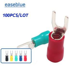 100Pcs SV1.25 SV2 와이어 스프링 터미널 U Y 모양  포크 절연 페룰 블록 스페이드 콜드 프레스 케이블 엔