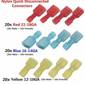 60pcs 남성과 여성 나일론 전기 배선 커넥터 절연 압착 단자 스페이드 빨간색 파란색 노란색 MDFN