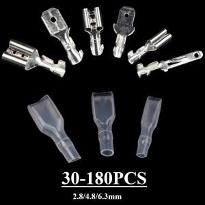 1809030PCS 스페이드 와이어 커넥터 암수 압착 단자 세트 전기 케이블 2.8mm 6.3mm