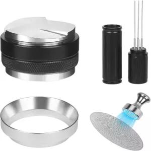 51mm 에스프레소 액세서리 키트 - 커피 디스트리뷰터 및 탬퍼 레벨러 WDT 툴 자기 투여 깔때기 퍽 스크린