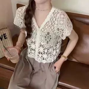 망사 썸머 크로셰 니트 화이트 카디건 뜨개 여성 이쁜 OWFK5LCM