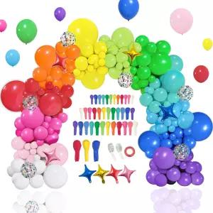 PERPAOL 146개 무지개 풍선 아치 키트 생일 파티 기념일 축제 카니발 서커스 장식 및 스타 포일 색종이