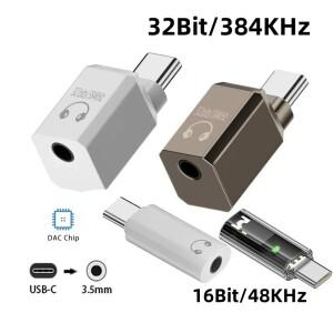 USB C 헤드폰 잭 컨버터 Type-C - 3.5mm 앰프 DAC 32비트/384KHz 고해상도 오디오 어댑터 디지털 디코딩 칩
