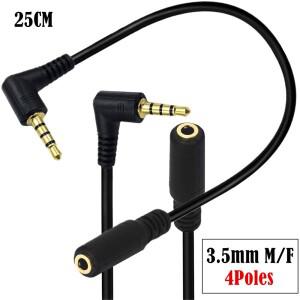 20CM 90도 직각 4극 TRRS 3.5mm AUX 오디오 숏 케이블 연장 어댑터 M/F (PC  마이크/이어폰용)