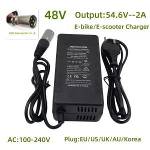 48V 리튬 배터리 팩 XLRM 3핀 커넥터용 54.6V 2A 충전기 전기 자전거 리튬 배터리 충전기