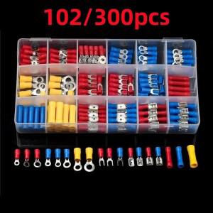[호환품]102/300pcs 케이블 러그 키트 와이어 플랫 암수 절연 커넥터 압착 단자